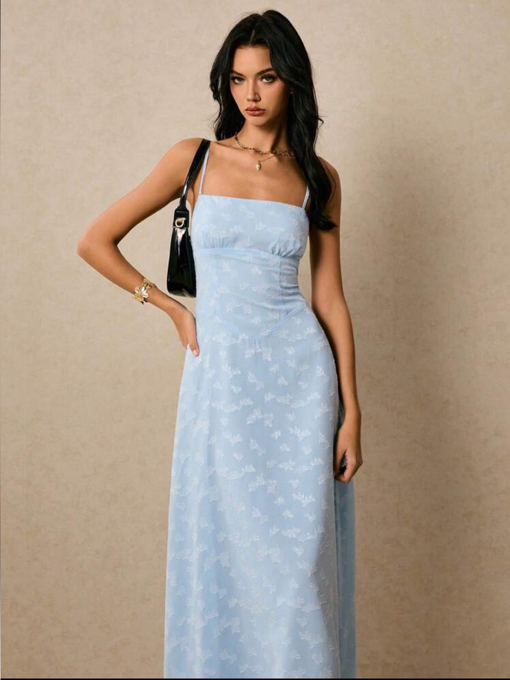 Sky Blue Floral Square-Neck Maxi Dress